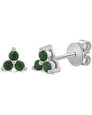 Sabrina Designs 14K 0.24 Ct. Tw. Diamond & Emerald 3-Stone Stud Earrings - Green