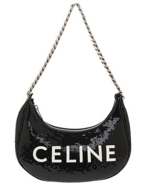 Celine Ava Chain Medium Leather & Sequins Hobo Bag - Black