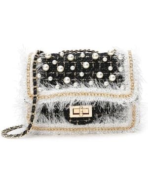 Tiffany & Fred Paris Quilted Leather Tweed & Pearls Messenger Shoulder Bag - Grey