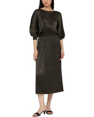 Lafayette 148 New York Long Sleeve Gathered Waist Dress - Black