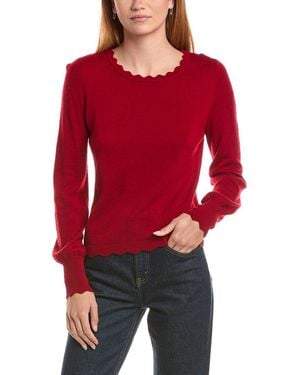 Sofiacashmere Scallop Trim Crewneck Wool & Cashmere-blend Sweater - Red