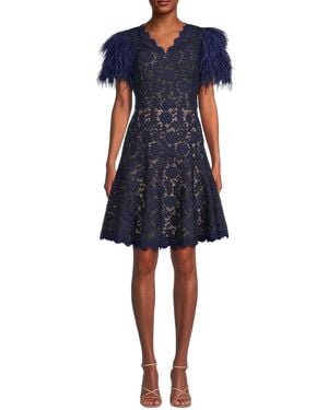Shani Lace & Feather Novelty Mini Dress - Blue