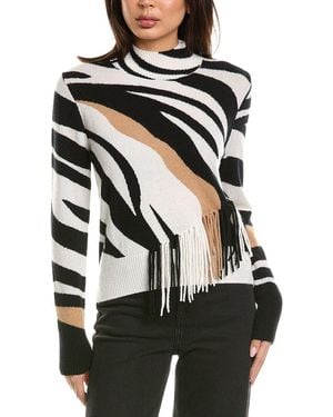 Brodie Cashmere Zebra Fringe Mock Neck Cashmere Jumper - Black