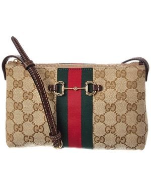 Gucci Horsebit Web GG Canvas & Leather Shoulder Bag - Brown