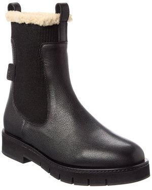 Ferragamo Rook F1 Leather & Shearling Boot - Black