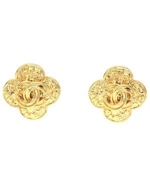 CHANEL Plated Coco Mark Flower Earrings (authentic Pre-loved) - Metallic