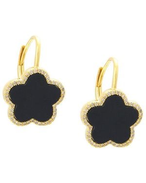 Gemstones Silver 0.20 Ct. Tw. Diamond & Onyx Earrings - Black