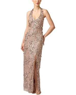 Aidan Mattox Beaded Halter Long Dress - White