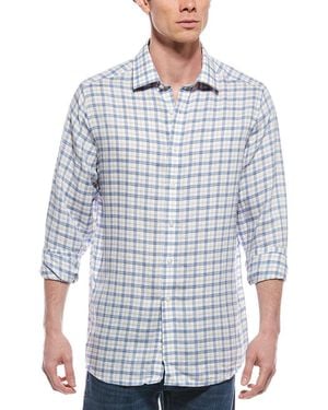 Scott Barber Coastal Plaid Linen-Blend Shirt - Blue