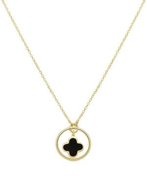 Italian Gold 14K Onyx Clover Pendant - Metallic