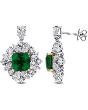 Lab Grown Gemstones Created Forever 18K 7.41 Ct. Tw. Lab-Grown Diamond & Lab-Grown Emerald Stud Earrings - Multicolor