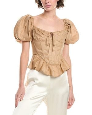Bardot Esra Puff Sleeve Corset Linen Top - White