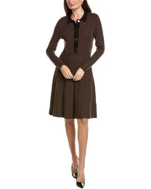 Ellen Tracy Ottoman Stitch Flared Dress - Brown