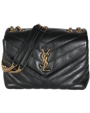 Saint Laurent Black Leather Y Quilted Monogram Small Loulou (authentic Pre- Loved)