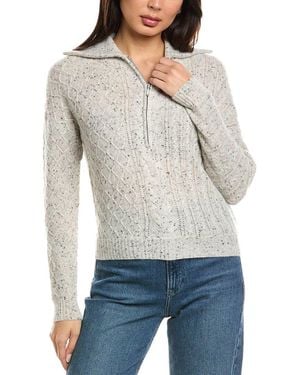 Brodie Cashmere Mix Cable Half Zip Cashmere Jumper - Grey