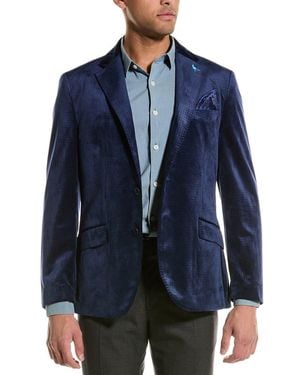 Tailorbyrd Velvet Embossed Houndstooth Jacket - Blue