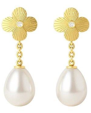 Gabi Rielle 18K Over & Pearl Cz Dangle Earrings - Metallic