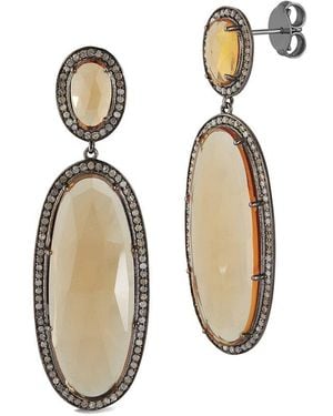 Banji Jewelry Silver 2.11 Ct. Tw. Diamond & Citrine Drop Earrings - White