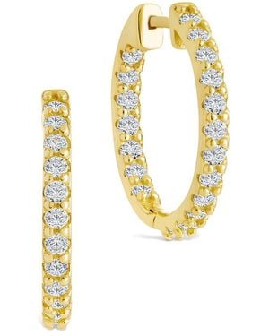 Sterling Forever 14k Over Silver Cz Constance Studded Statement Hoop Earrings - Metallic