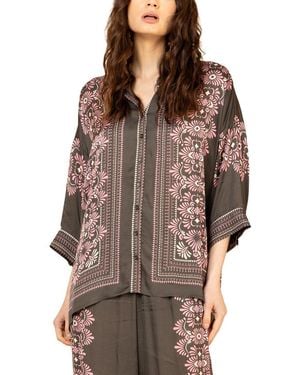 Hale Bob Long Sleeve Zaria Woven Blouse - Brown