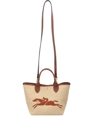 Longchamp Le Panier Pliage Small Raffia Handle Tote With Strap - White