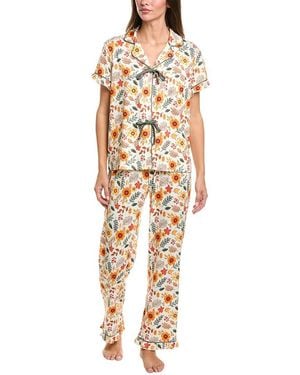 Haute Dreamz 2Pc Frilly Front Tie Notch Pajama Set - Metallic