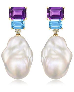 Kai Fine Jewelry 14K 7.23 Ct. Tw. Diamond & Amethyst; Topaz & 16-17Mm Pearl Drop Earrings - White