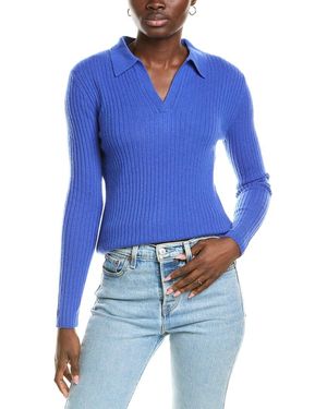 Sofiacashmere Rib Polo Cashmere Shirt - Blue