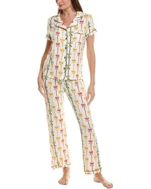 SWEET WHISPERS 2Pc Notch Collar Top & Pant Pj Set - White