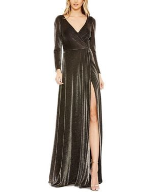 Mac Duggal Long Sleeve Faux Wrap A Line Gown - Multicolour