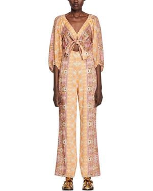 Maje Sandro Dieppe Linen-blend Jumpsuit - Natural