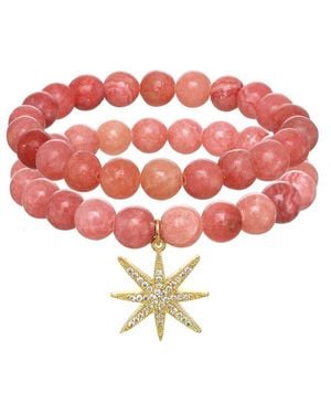 Rachel Reinhardt Jewelry 14k Plated Jasper Cz Star Pendant Bracelet - Pink