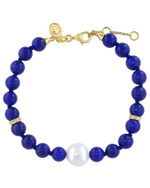 Effy Fine Jewelry 14K 32.96 Ct. Tw. Diamond & Lapis Lazuli & 9.5Mm Pearl Bracelet - Blue