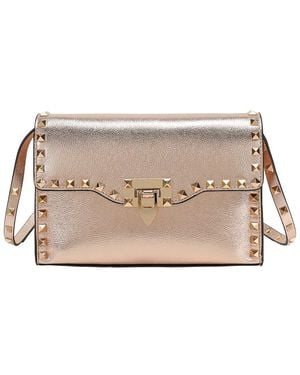Tiffany & Fred Paris Studded Leather Crossbody Flap Bag - Natural