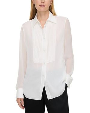 Lafayette 148 New York Tuxedo Silk Blouse - White