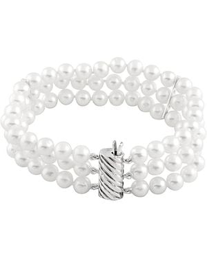 Splendid Rhodium Plated Silver 6-6.5mm Freshwater Pearl Bracelet - White