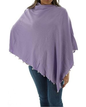 La Fiorentina Pearl Trim Detail Poncho - Purple