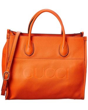 Gucci Logo Small Leather Tote - Orange