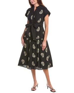 Gracia Floral Belted Midi Dress - Black