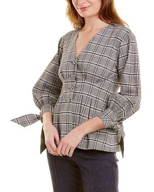 PEARL BY LELA ROSE Seersucker Plaid Top - Gray