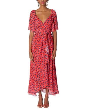Carolina Herrera Flutter Sleeve Wrap Midi Dress - Red