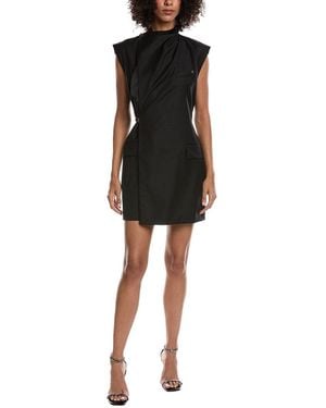 Helmut Lang Cowl Silk-trim Wool Blazer Dress - Black