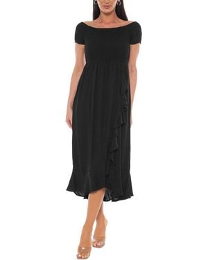 Bebe Cap Sleeve Smocked Ruffle Dress - Black