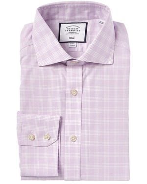Charles Tyrwhitt Non-iron Prince Of Wales Check Cutaway Slim Fit Shirt - Purple