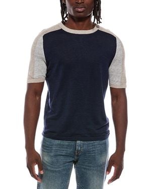 Autumn Cashmere Colourblock Saddle Linen-Blend T-Shirt - Blue