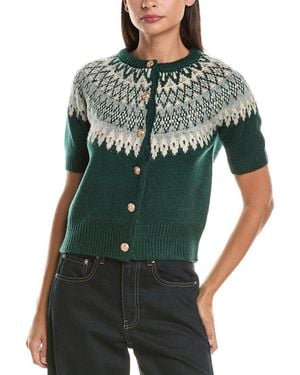 Current/Elliott Elbow-Sleeve Birdseye Jacquard Alpaca & Wool-Blend Cardigan - Green