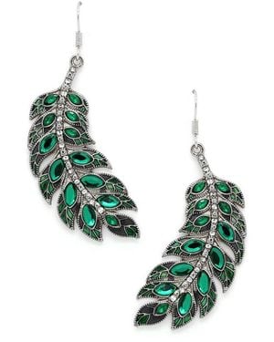Eye Candy LA The Luxe Collection Crystal Leaf Earrings - Green