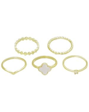 Adornia 5Pc 14K Plated Clover Ring Set - Metallic