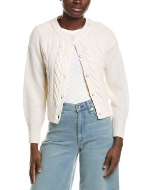 Neiman Marcus Crop Wool & Cashmere-Blend Cardigan - White