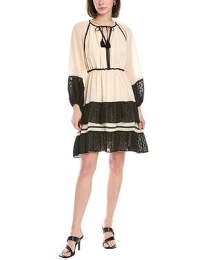 Stellah Tiered Swiss Dot Mini Dress - Natural